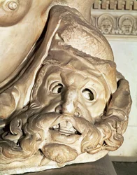 Le tombeau de Giuliano de Médicis (détail du masque tragique sous le bras de la Nuit)